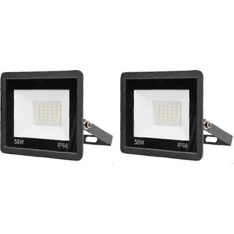 Lot de 2 projecteurs de sécurité extérieurs 50W à LED PIR ultra-lumineux avec alimentation externe et étanchéité IP66. (1/5)