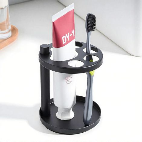 Support de brosse à dents en métal pour salle de bain : organiseur ventilé en acier inoxydable avec fentes pour brosses à dents électriques, dentifrice, rasoirs et petit peigne, design unique de base (1/5)