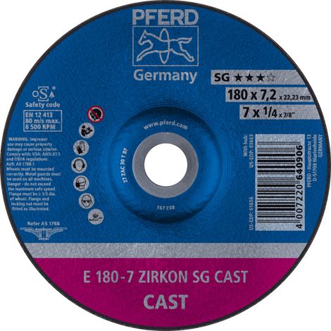 PFERD TOOLS Schruppscheibe E 180x7,2x22,23 mm ZIRKON Speziallinie SGP CAST für Guss 10 Stk