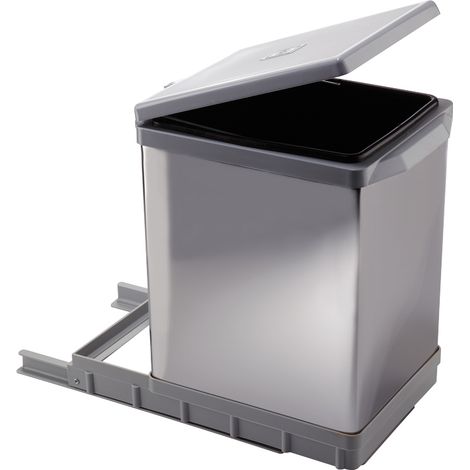 Poubelle coulissante - 18 l - Décor : Inox / Gris - Matériau : Acier inox / PP - ELLETIPI