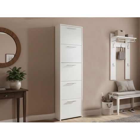 Dmora - Zapatero Dbusi, Mueble de entrada polivalente con 5 puertas, Zapatero moderno con baldas, 100% Made in Italy, 50x18h178 cm, Blanco (1/4)