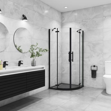 Viertelkreis Schwarz Duschkabine 6mm NANO ESG Eckeinstieg Falttür 90x90x195cm Runddusche Duschabtrennung (1/5)