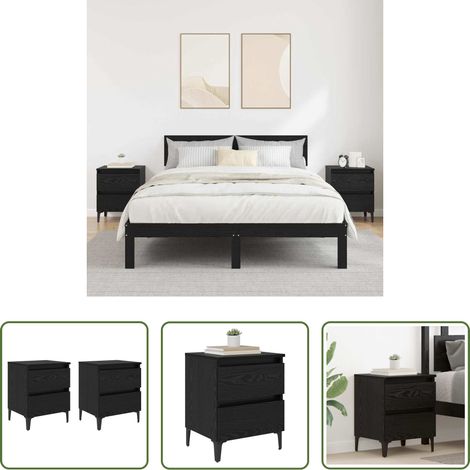 Nachttisch Schwarz -  Nachttisch 2 pcs Schwarz Eichen-Optik 40 x 35 x 50 cm (1/5)