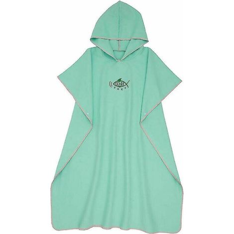 Unisex grüner Strandponcho mit Kapuze (1/3)