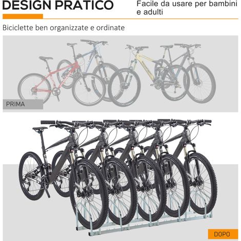 Support de rangement pour 5 vélos, râtelier argenté en acier, dimensions 145x33x27 cm. (1/5)
