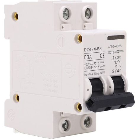 Ej.Life Disjoncteurs Miniatures 63 A 400 V AC DC, capacité de Rupture 2P 4KA, Disjoncteur Ignifuge adapté pour Système PV à Panneaux Solaires, Installation sur Rail DIN 35 Mm A (1/5)
