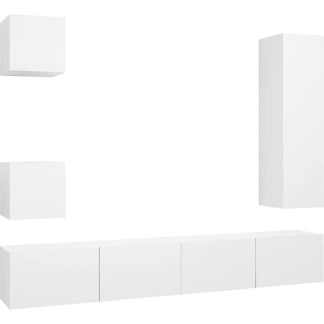 Ensemble de meubles armoire buffet TV télévision salon chambre séjour 5 pièces bois d'ingénierie blanc (1/5)