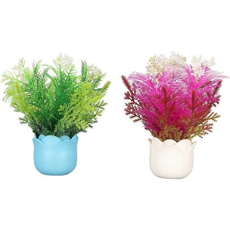 Lot de 2 plantes artificielles pour aquarium, fleurs en silicone, pots en résine, décoration pour aquarium. (1/3)