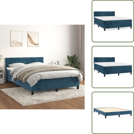 Boxspringbett mit Matratze Dunkelblau 140x200 cm Samt - Samtbett - Boxspringbett - Doppelbett - Bettenrahmen - Luxusbett (1/5)