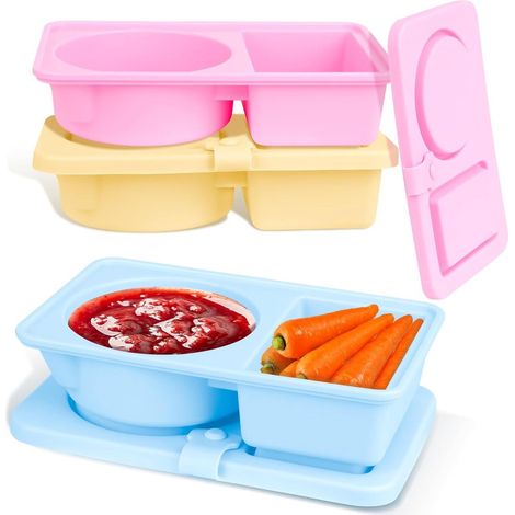 3 pots à épices - Boîtes à goûter - Avec couvercle - Boîtes à goûter à double compartiment - Silicone - Réutilisables - Pots à épices pour vinaigrette - Idéaux pour les voyages, le bureau et les pique (1/5)