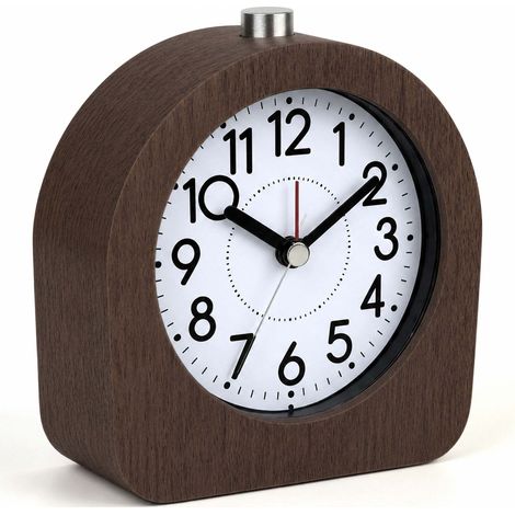 Relaxdays analogue alarm clock, beech wood, snooze, backlight, silent, battery-operated, dark brown (1/5)