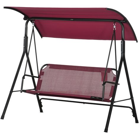 Outsunny Dondolo da Giardino 3 Posti con Tetto Parasole 172x110x153cm Rosso Nero