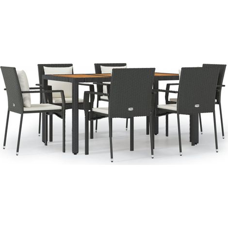 Maison Exclusive - 7-tlg. Garten-Essgruppe mit Kissen Schwarz Pol