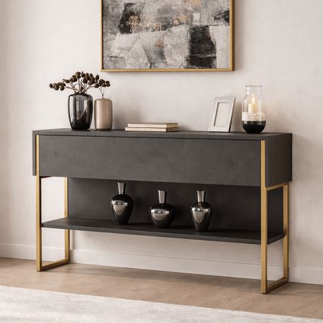 Modern Sideboard Anthrazit Luxus 120x80x30 - Goldrahmen - Ein