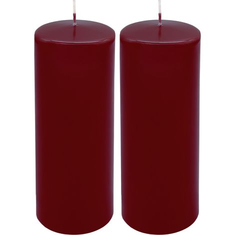 Laternen Kerze 21 x 7 cm bordeaux unparfümiert - 2er Set - XL Stumpenkerze mit 80 Stunden Brenndauer