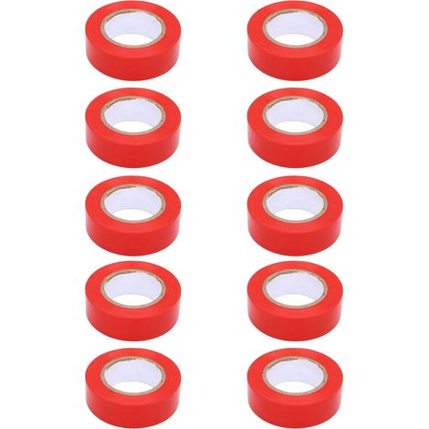 10 rouleaux de ruban électrique rouge 600V, résistant à l'eau, ignifuge, forte adhérence, ruban électrique en PVC pour intérieur et extérieur (1/5)