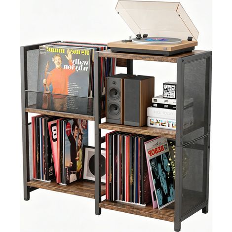 Record Player Stand, 3-Tier End Table with Vinyl Record Storage, Turntable Stand Holds Up to 200+ Albums, Ideal Media Cabinet for Living Room, Bedroom & Music Room (1/5)