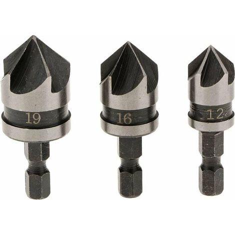 Fraise À Chanfreiner - Acier À Haut Carbone Trempé - Pour Bois Et Métaux Tendres - 12 mm 16 mm 19 mm - Lot De 3 (1/5)