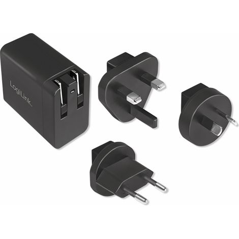 LogiLink USB QC 3.0 Reiseadapter Schnellladefunktion 18W US/GB/EU/AU (1/5)