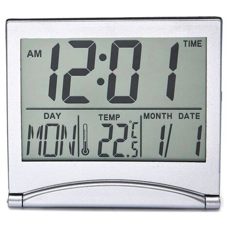 Réveil Numérique en Argent Écran LCD de Température Bureau par,Horloge (1/5)