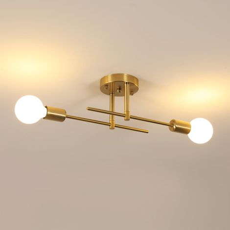 Lustre Plafonnier Vintage E27, 2 Lumières Or (1/5)