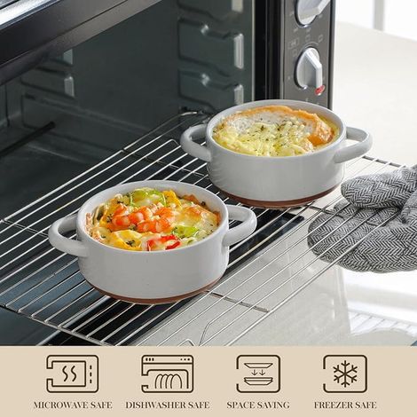 Mini Cocottes avec Couvercles en Porcelaine, Petits Ramequins Individuelles, Plats à Four Rondes avec Poignées pour Soufflé, Crème Brûlée, Gâteau, Lasagnes (1/3)