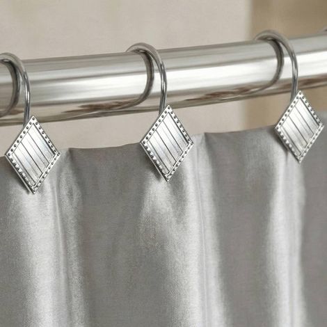 Crochets pour Rideau de Douche en Nickel : Anneaux de Rideau de Douche en métal argenté antirouille - Crochets en Forme de Diamant pour Suspension de Rideau - Lot de 12 (1/5)