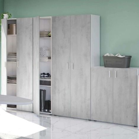Pack de 4 armarios multiusosen color cemento y blanco Despensa Cocina