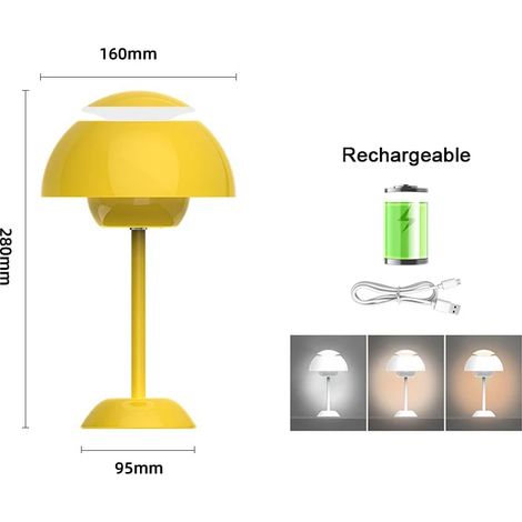 Lampe de bureau rechargeable en alliage ABS (jaune), trois vitesses réglables, en forme de bourgeon (1/5)