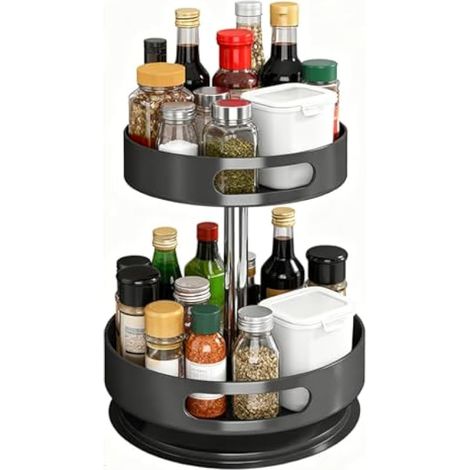 étagère à épices Rotative à 2 Niveaux, Rangement épices Rotative en Métal pour Placards, étagère Plateau Tournant Epices pour Cuisine, Organiseur pour Cosmétiques et Salle de Bain (1/5)