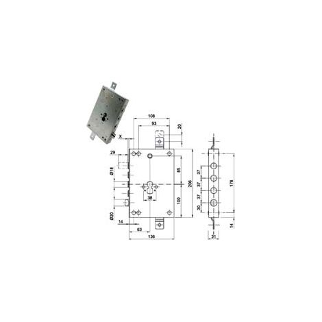 SERRATURA TRIP.APPLICARE C/SCROCCO REGOLABILE CIL. EUR. BLINDATE 50137- - mm.63, interasse catenacci mm.37 - 1 pezzi CIPIERRE