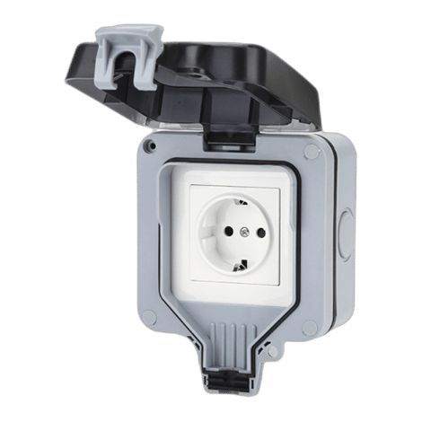 Prise murale extérieure avec couvercle IP66, prise de courant 16 A 250 V, grise (1/5)