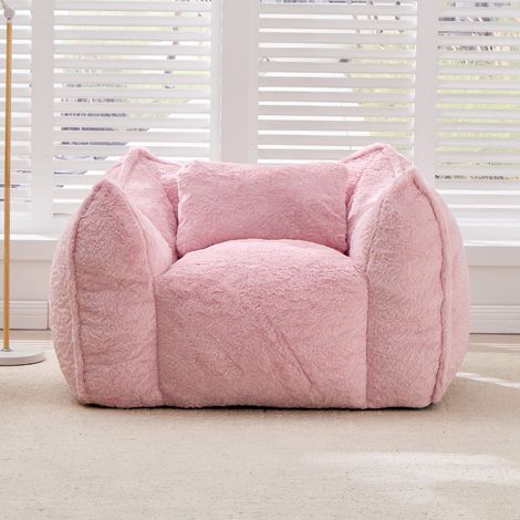 Pouf géant avec coussin, grand pouf confortable pour adultes et enfants, canapé de sol en fausse fourrure pour salon, chambre ou appartement, rose (1/4)