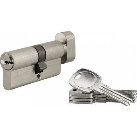 Cylindre de serrure à bouton, 30Bx40mm, nickel, 5 clés réversibles - SP