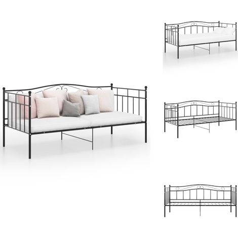 Schlafsofa Bettgestell Schwarz Metall 90x200 cm - Schlafcouch - Tagesbett - Gästebett - Metallbett - Doppelbett (1/5)