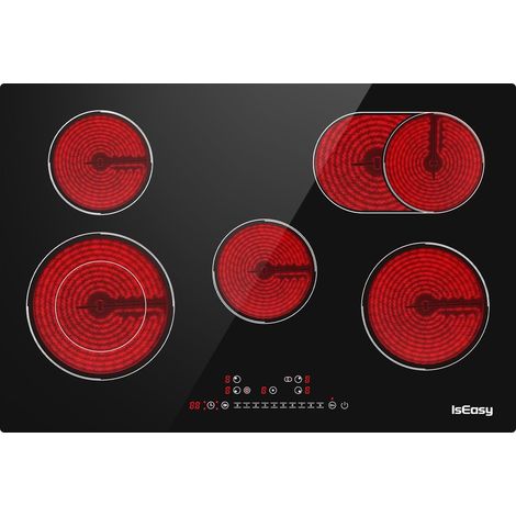 Iseasy – Plaque vitrocéramique 5 feux 8600W – 5 zones de cuisson – Contrôle tactile – Dimensions 77cm x 52cm x 5.2cm