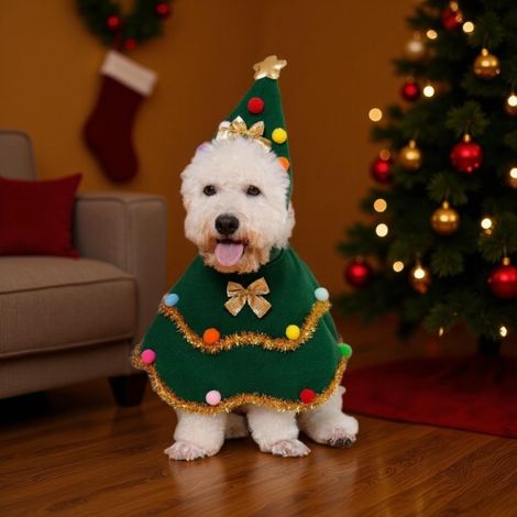 Weihnachtskostüm für Hunde, Welpen-Weihnachtsumhangkostüm, niedliches Katzenkostüm für Weihnachts-Rollenspiele, Größe M mit einem Halsumfang von 40 cm. (1/4)