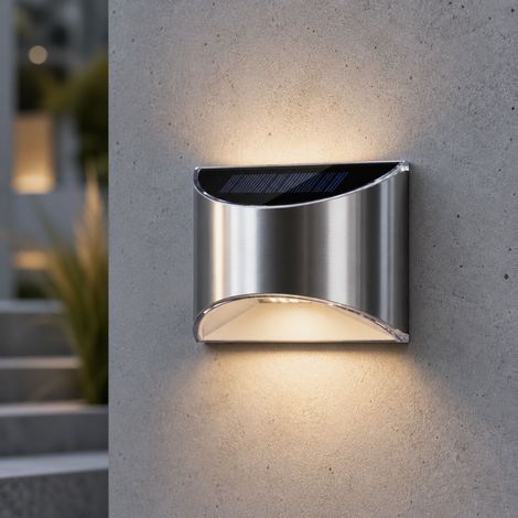 Applique Murale Extérieure LED Solaire Inox, Lumière Chaude Automatique, Étanche, Sans Fil pour Jardin, Terrasse et Escalier (1/4)