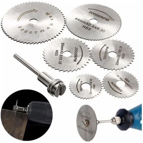 Pack of 6 HSS Rotary Tool Cutting Discs Mini Circular Saw Blades with 3.2 mm Mandrel for Cutting Wood, Plastic and Metal -INHHUB (1/5)