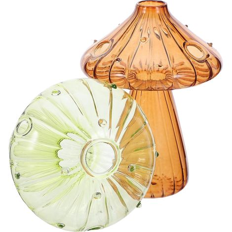 Lot de 2 Vases en Verre Transparent en Forme de Champignon pour Décoration de Bureau et Rebord de Fenêtre, Support Robuste et Esthétique pour Plantes Aériennes (1/5)