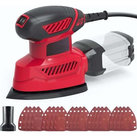 Ponceuse Vibrante 130W 14000 RPM Ponceuse de Détail Professionnel , Système de Collection de Poussière,20PCS Feuilles Abrasives pour Le Ponçage,Le Polissage