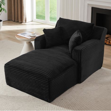 Chaise longue de corduroy, sofá cama sin montaje, asiento relax, relleno de espuma y muelles, negro (1/5)