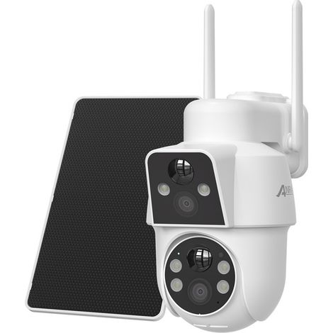 Cámara de seguridad solar ANRAN, cámara dual inalámbrica para exteriores con detección humana PIR y visión nocturna a color. (1/5)