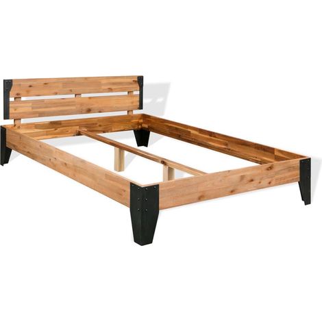 Bed Frame Brown Solid Acacia wood Double Durable Bed Frame vidaXL (1/5)