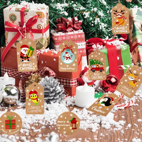 Set mit 50 farbenfrohen Geschenkanhängern aus Kraftpapier, DIY-Weihnachtsdekorationen für Pakete, Serie 6, Einheitsgröße (1/5)