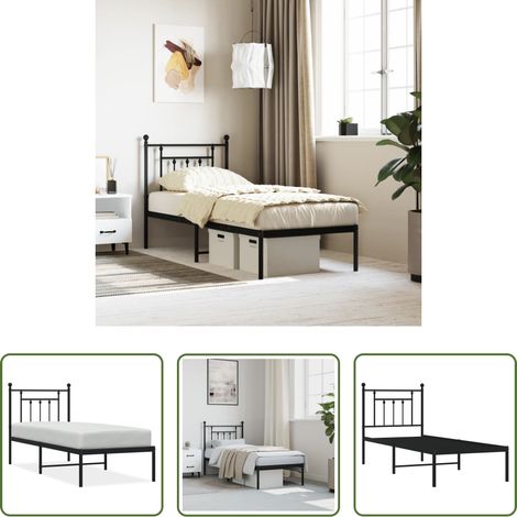 vidaXL Lit métallique - Cadre de lit métal sans matelas avec tête de lit noir 75x190 cm (1/5)