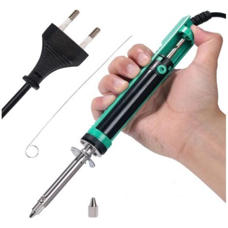 QORVA-Fer à dessouder électrique à dépression Pompe a dessouder avec poignée de chargement plus courte et buses de dessoudage 1.0mm 1.2mm pour le dessoudage de trous traversants.