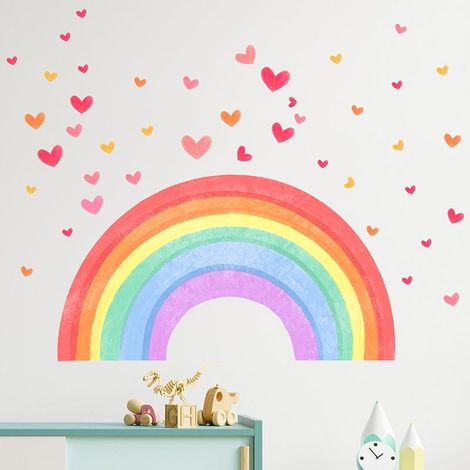 Autocollants muraux arc-en-ciel pour chambre d'enfant, déco d'entrée, stickers muraux adhésifs pour fond de décoration (1/5)