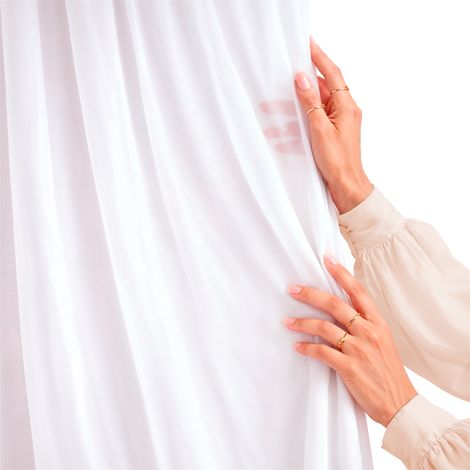Rideau prêt à poser, voile blanc sur ruban, rideaux prêts à poser, salon, cuisine, tunnel grenouille (1/5)