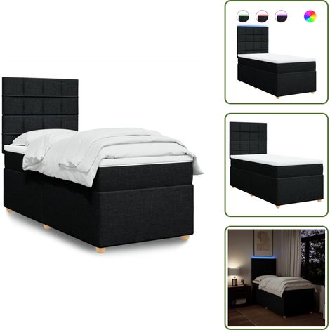 Sommier à lattes de lit avec matelas Noir 90x190 cm Tissu - Lit Double - Lit Plateforme - Lit Design - Lit Moderne - Matelas À Ressorts Ensachés (1/5)